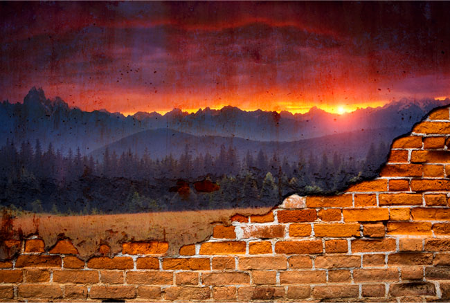 Fotomural o papel pintado pared rota atardecer en la naturaleza