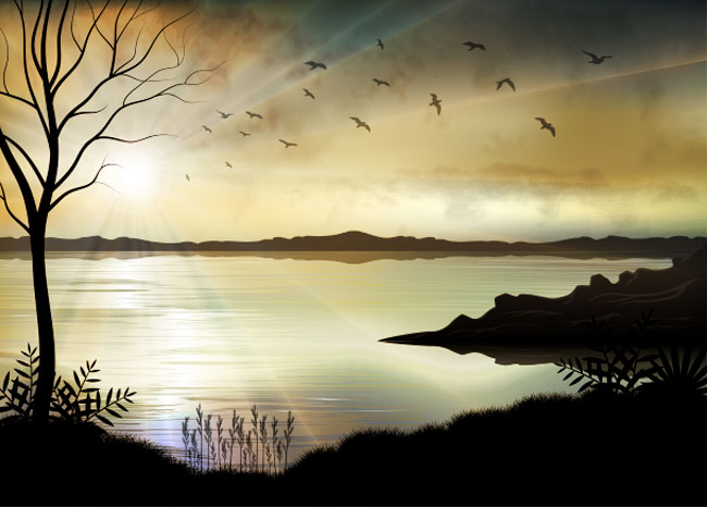 Fotomural vinilo paisaje lago al atardecer