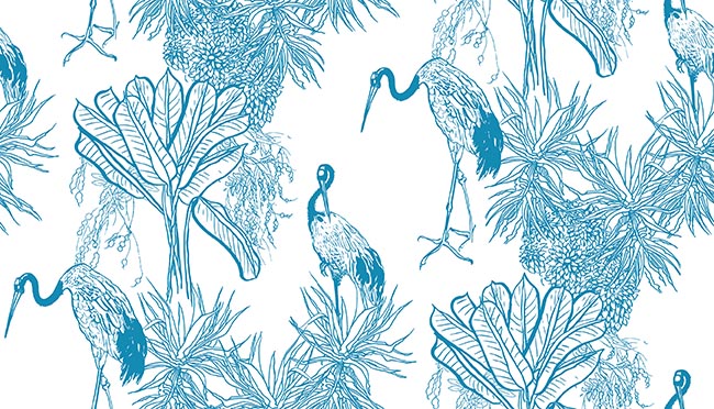 Papel pintado o fotomural aves y plantas tropicales
