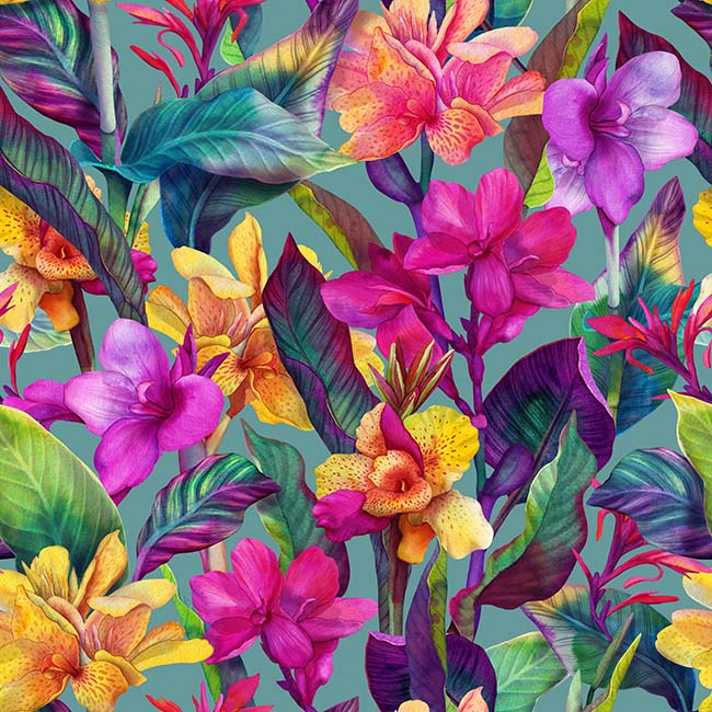 Papel pintado o fotomural dibujo flores tropicales
