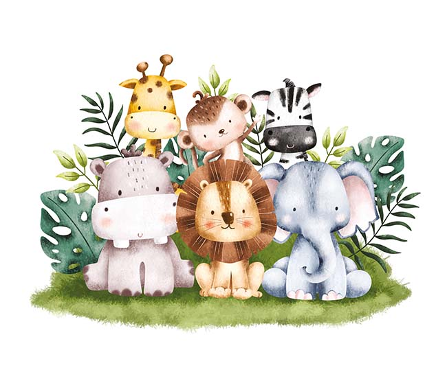 Papel pintado o fotomural acuarela animales infantil