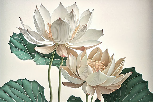Fotomural o papel pintado ilustración flor de loto blanca