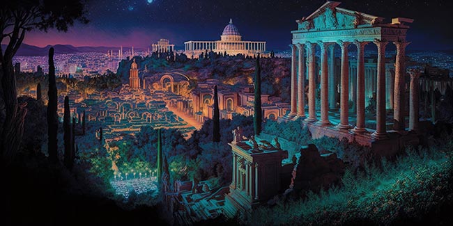 Fotomural o papel pintado dibujo paisaje atenas y capitolio estadounidense