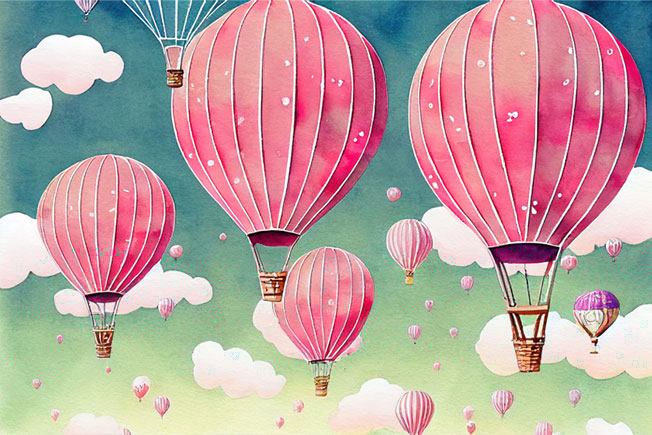 Fotomural dibujo globos rosa en el cielo infantil