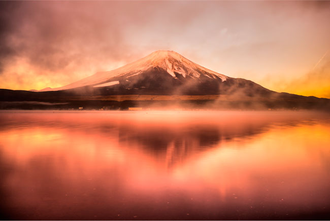 Fotomural atardecer en lago kawaguchi monte fuji