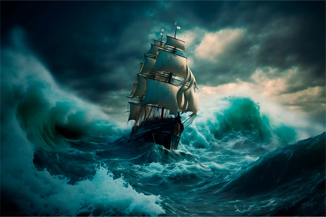 Fotomural o papel pintado barco navegando en tormenta