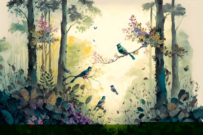 Fotomural o papel pintado acuarela bosque tropical