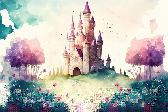 Fotomural o papel pintado dibujo acuarela castillo cuento