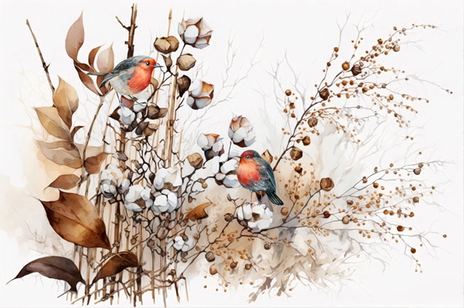 Fotomural o papel pintado dibujo aves plantas vintage