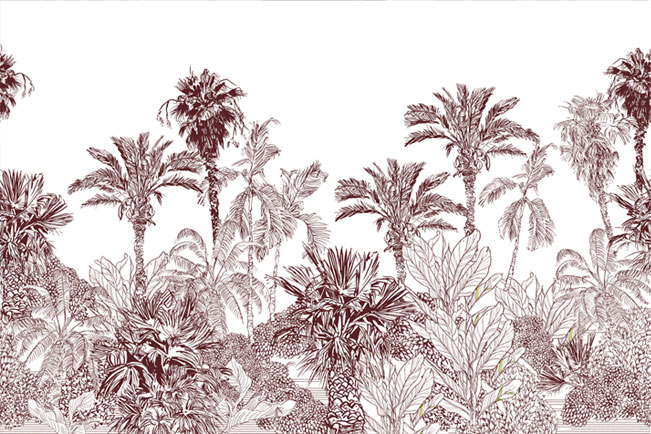 Fotomural o papel pintado paisaje con palmeras color sepia