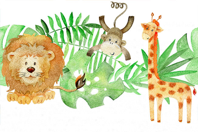 Fotomural dibujo infantil en acuarela animales