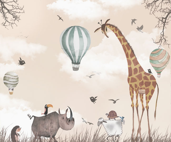 Fotomural o papel pintado dibujo infantil animales y globos