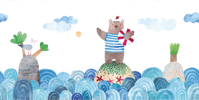 Fotomural o papel pintado dibujo infantil oso marinero