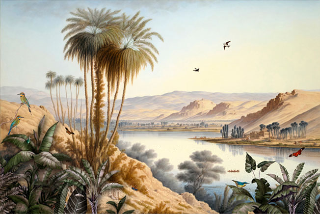 Fotomural o papel pintado paisaje oriental con lago