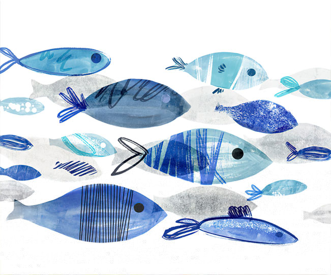 Fotomural dibujo peces estilo estilo acuarela y tiza