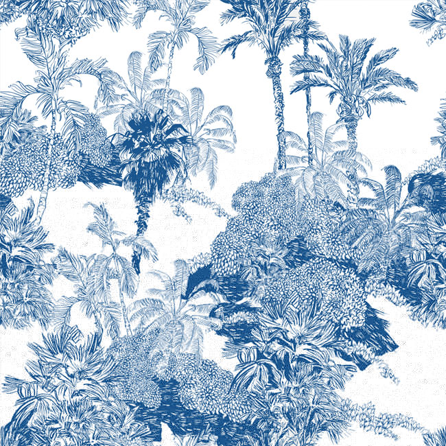 Fotomural o papel pintado dibujo azul paisaje tropical