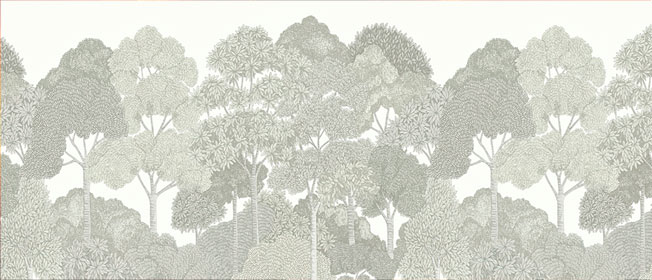 Fotomural o papel pintado dibujo bosque vintage en grises