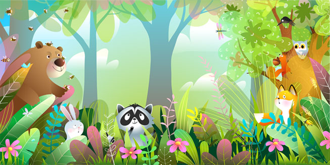 Fotomural o papel pintado infantil animales en el bosque