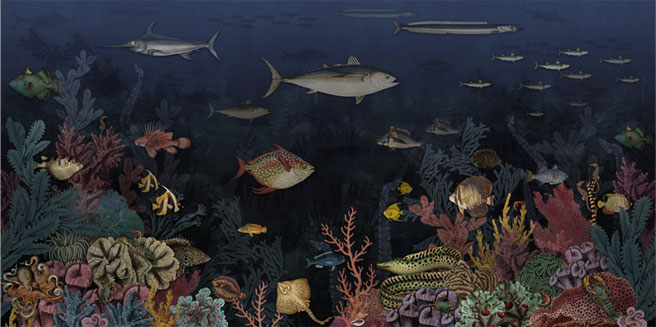 Fotomural o papel pintado fondo marino peces