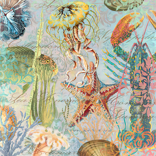 Fotomural o papel pintado ilustración animales marinos