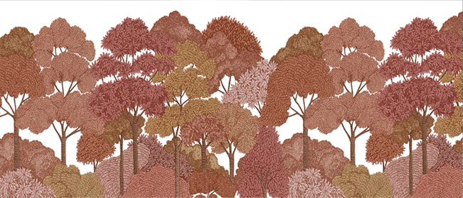 Fotomural o papel pintado dibujo arboles bosque vintage