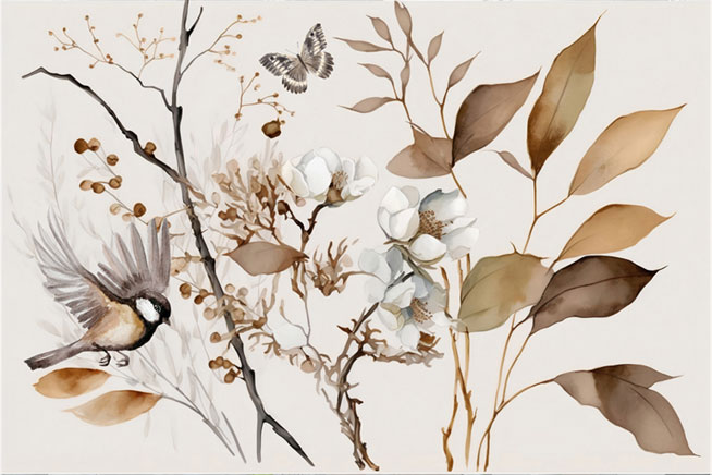 Fotomural o papel pintado aves y plantas vintage