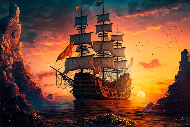 Fotomural o papel pintado ilustración barco aventura