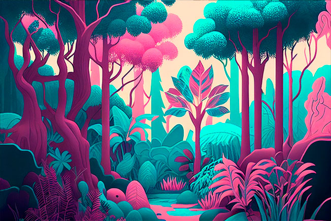 Fotomural o papel pintado ilustración bosque tono pastel
