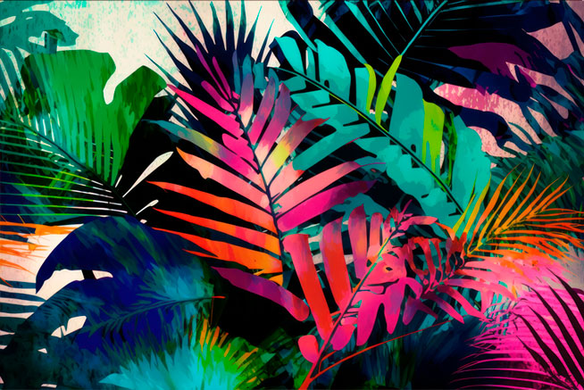 Fotomural ilustración palmeras coloridas juvenil