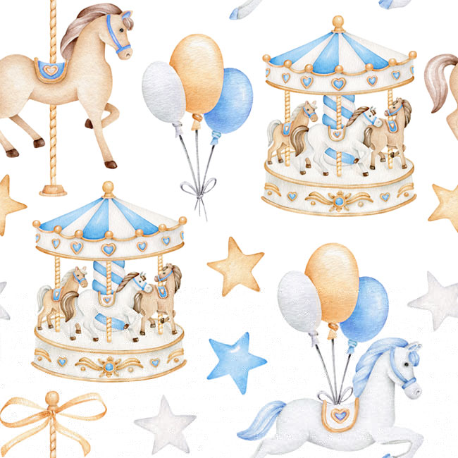 Fotomural ilustración infantil carrusel estrellas y globos