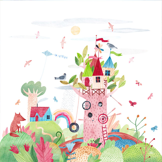 Fotomural o papel pintado ilustración infantil castillo de cuento