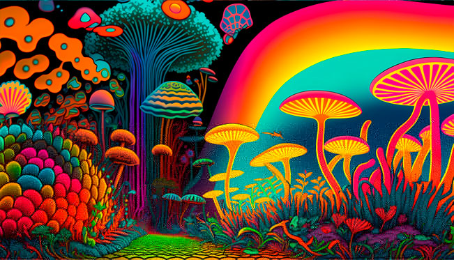 Fotomural o papel pintado ilustración hongos psicodelia
