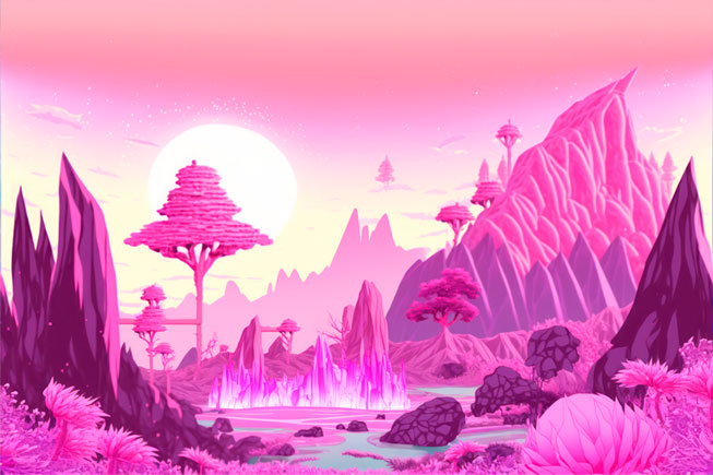Fotomural o papel pintado paisaje surreal tonos morados