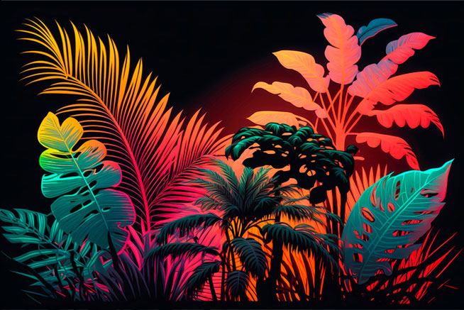 Fotomural o papel pintado ilustración plantas tropicales