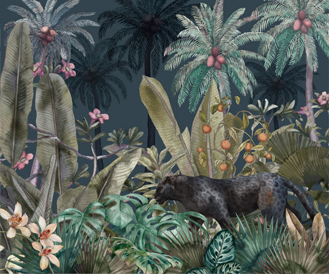 Fotomural o papel pintado pantera en selva tropical