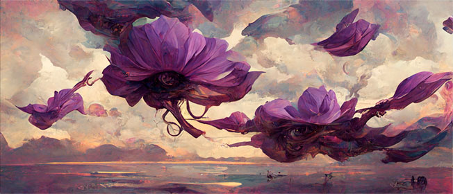 Fotomural o papel pintado pintura paisaje con flores flotando