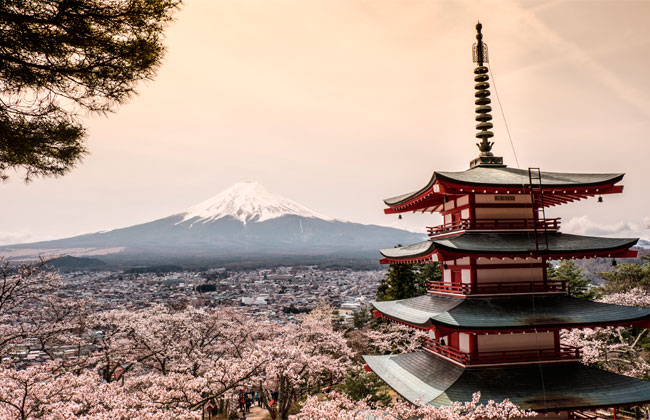 Fotomural o papel pintado paisaje pagoda monte fuji
