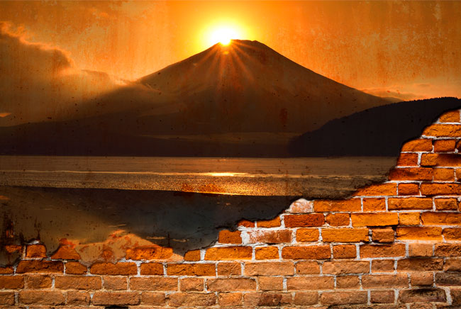 Fotomural atardecer monte fuji lago kawaguchi efecto pared rota