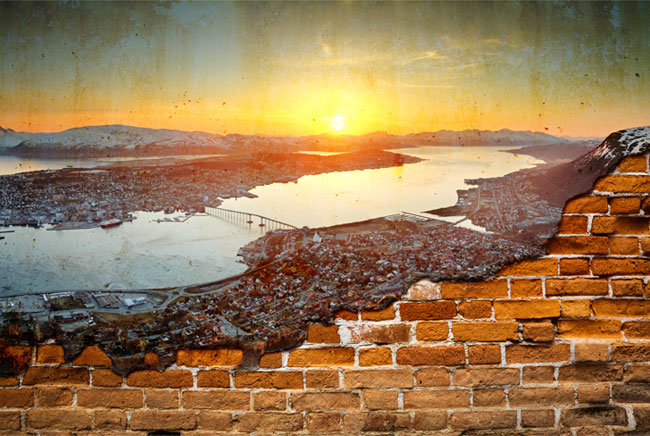 Fotomurales atardecer en noruega pared rota