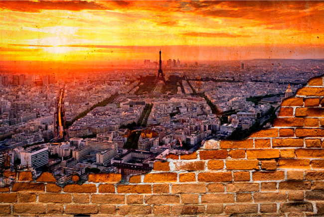 Fotomural o papel pintado skyline parís efecto pared rota