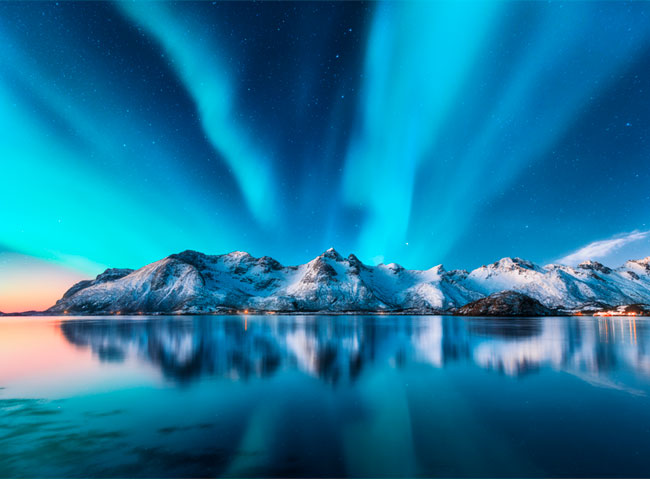 Fotomural paisaje noruega aurora boreal