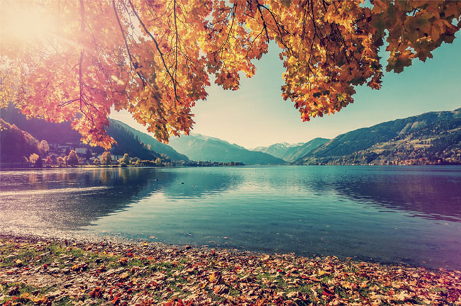 Fotomural austria atardecer en el lago zell