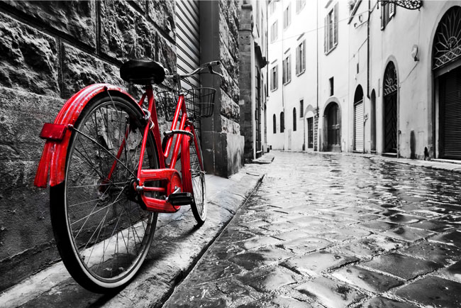 Fotomurales de vinilos ciudad y bicicleta vintage