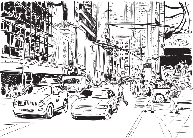 Fotomurales de vinilos ilustración ciudad cosmopolita