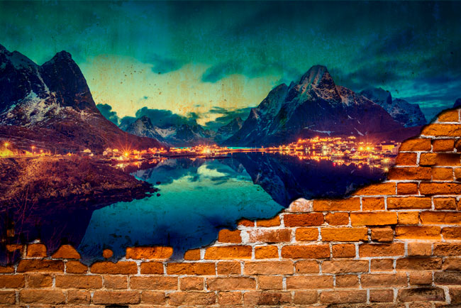 Fotomural islas noruega reine efecto pared rota