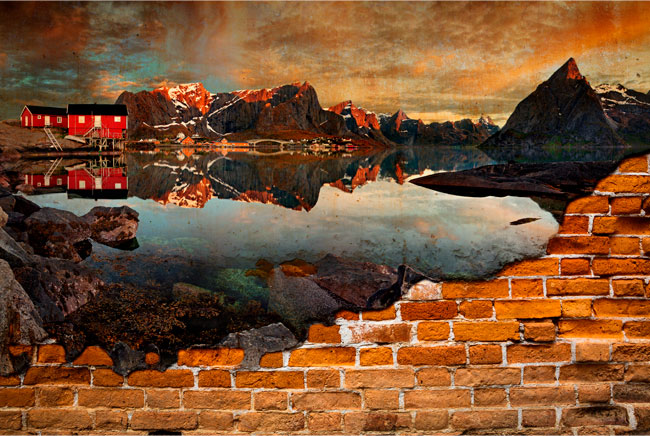 Fotomural o papel pintado reine noruega efecto pared rota