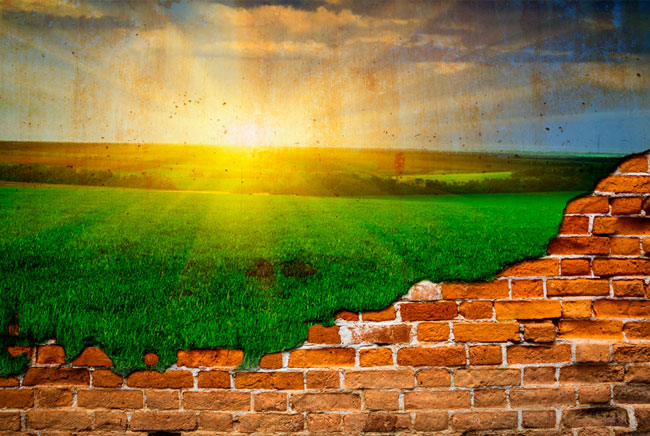 Fotomural atardecer en el campo efecto pared rota