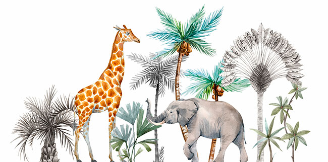 Fotomural o papel pintado animales jungla acuarela