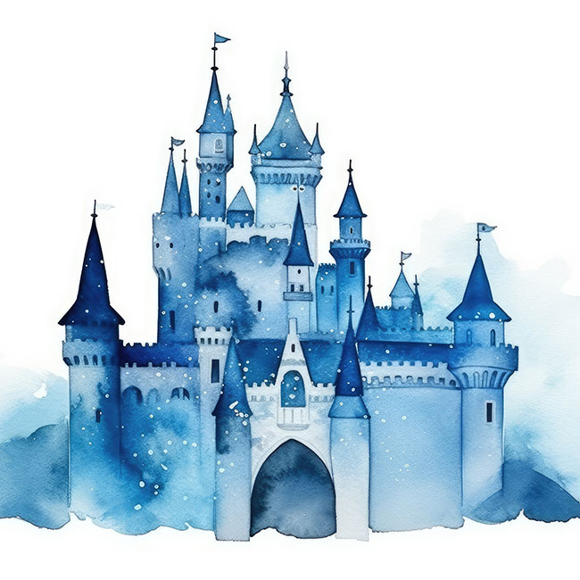 Fotomural o papel pintado castillo acuarela azul