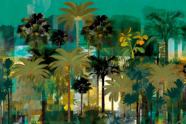 Fotomural o papel pintado ilustracion palmeras selva